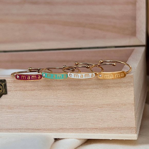 Mama Engraved‎ Adjustable 18K Gold Plated Zircon Stackable Ring Stainless Steel - Picture 4 of 9